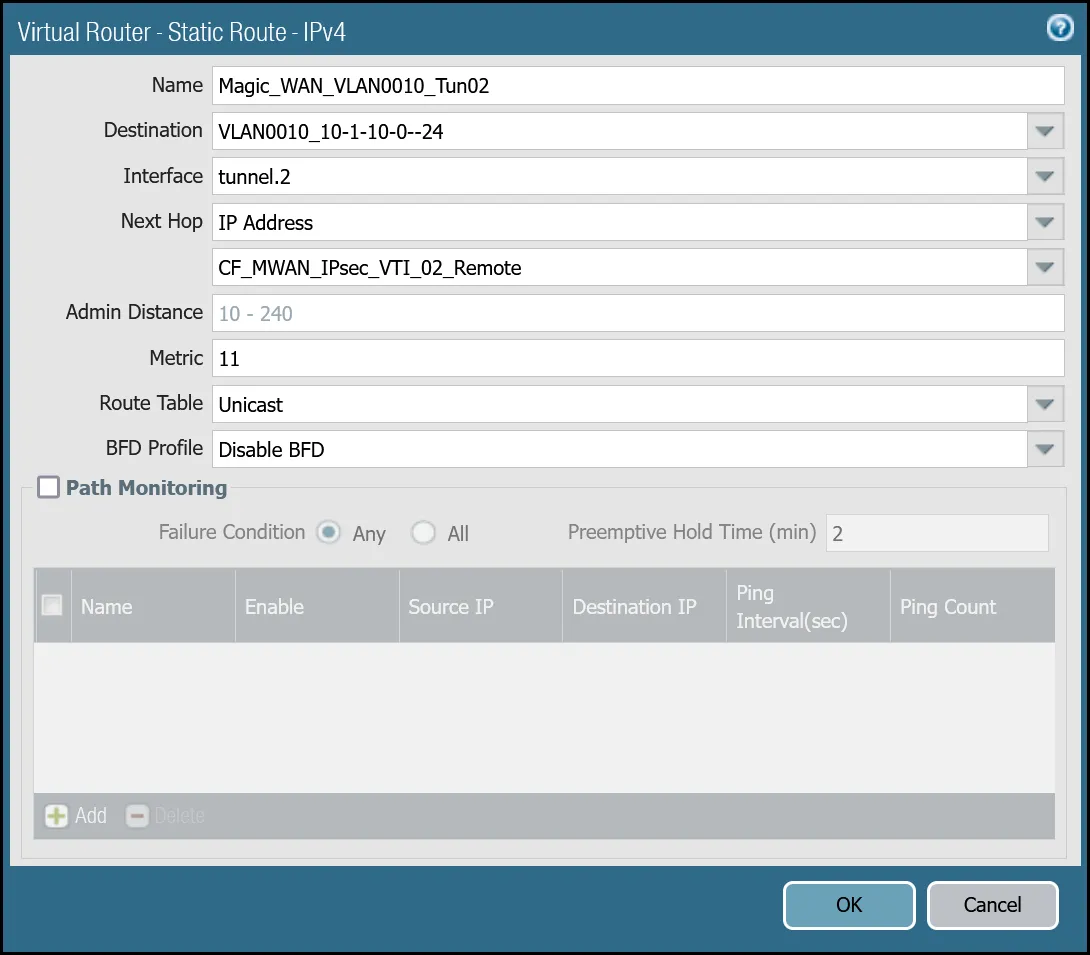 Static Route - VLAN0010 (10.1.10.0/24 via tunnel.2)